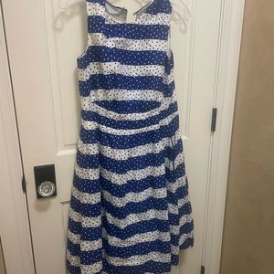 Blue and white striped polka dot sleeveless dress size M
